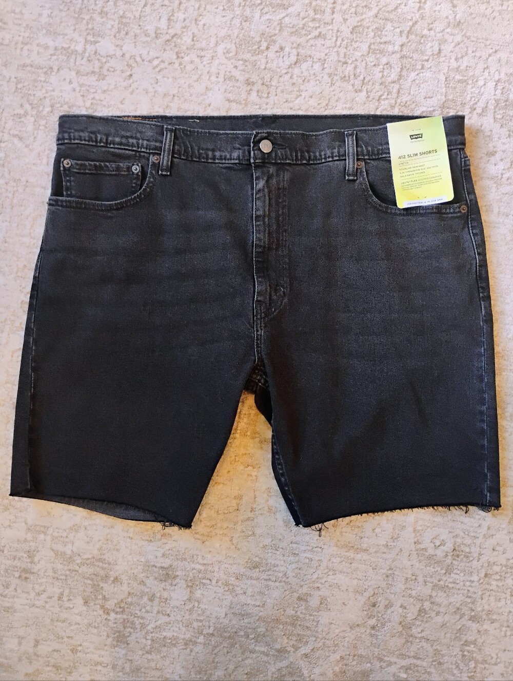 NWT 42 Levi's 412 Slim Stretch Black Denim Jean Cutoff Shorts NEW